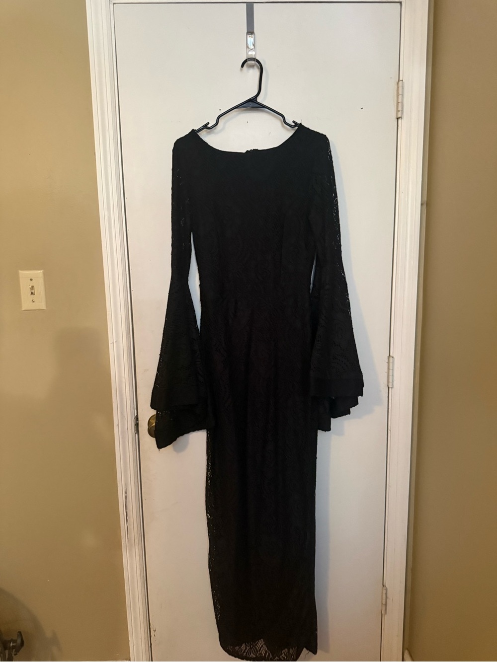 Black Lace Maxi Dress with Flared Bell Sleeves